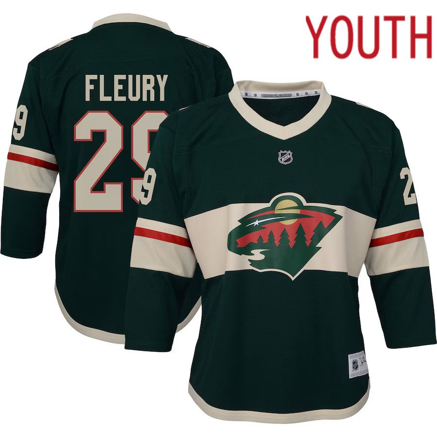 Youth Minnesota Wild 29 Marc-Andre Fleury Green Replica Player NHL Jersey